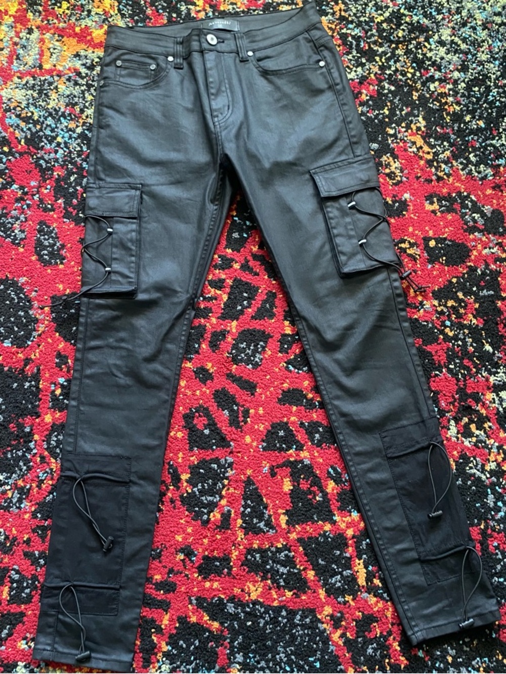 Black Cargo Skinny Pants with Lace-Up Details - Serenede